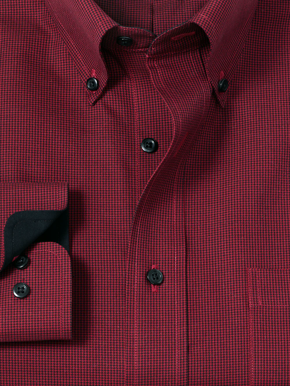 Non-Iron Cotton Houndstooth Dress Shirt With Contrast Trim - Black/red - Image 6