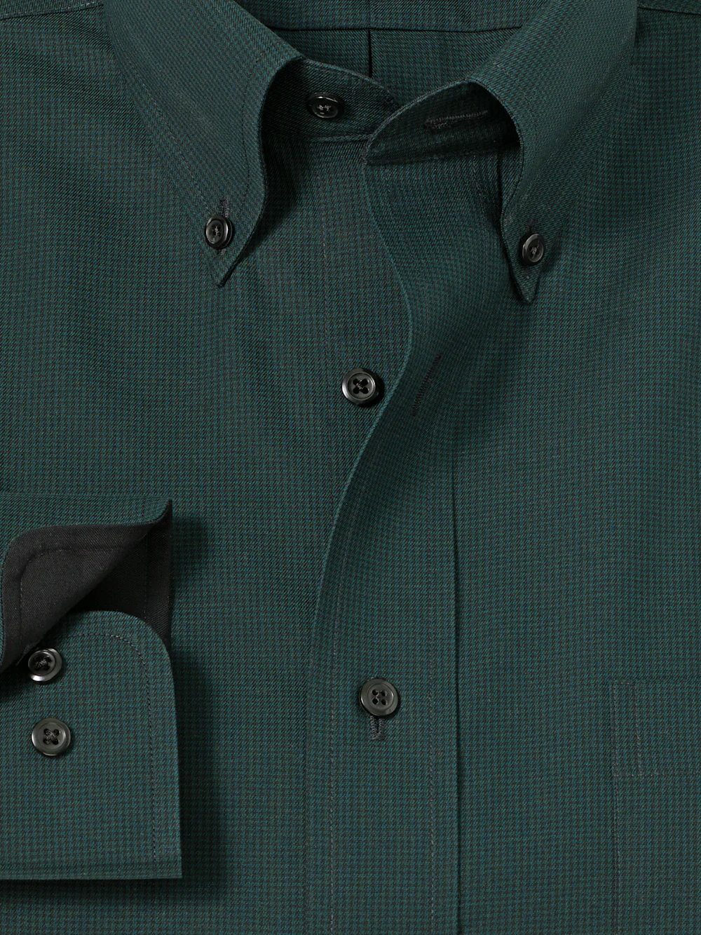 Non-Iron Cotton Houndstooth Dress Shirt With Contrast Trim - Black/green - Image 6