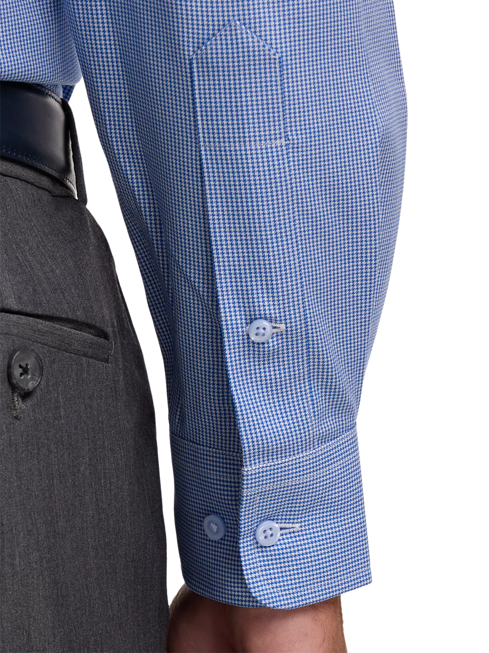 Non-Iron Cotton Houndstooth Dress Shirt With Contrast Trim - Blue - Image 4