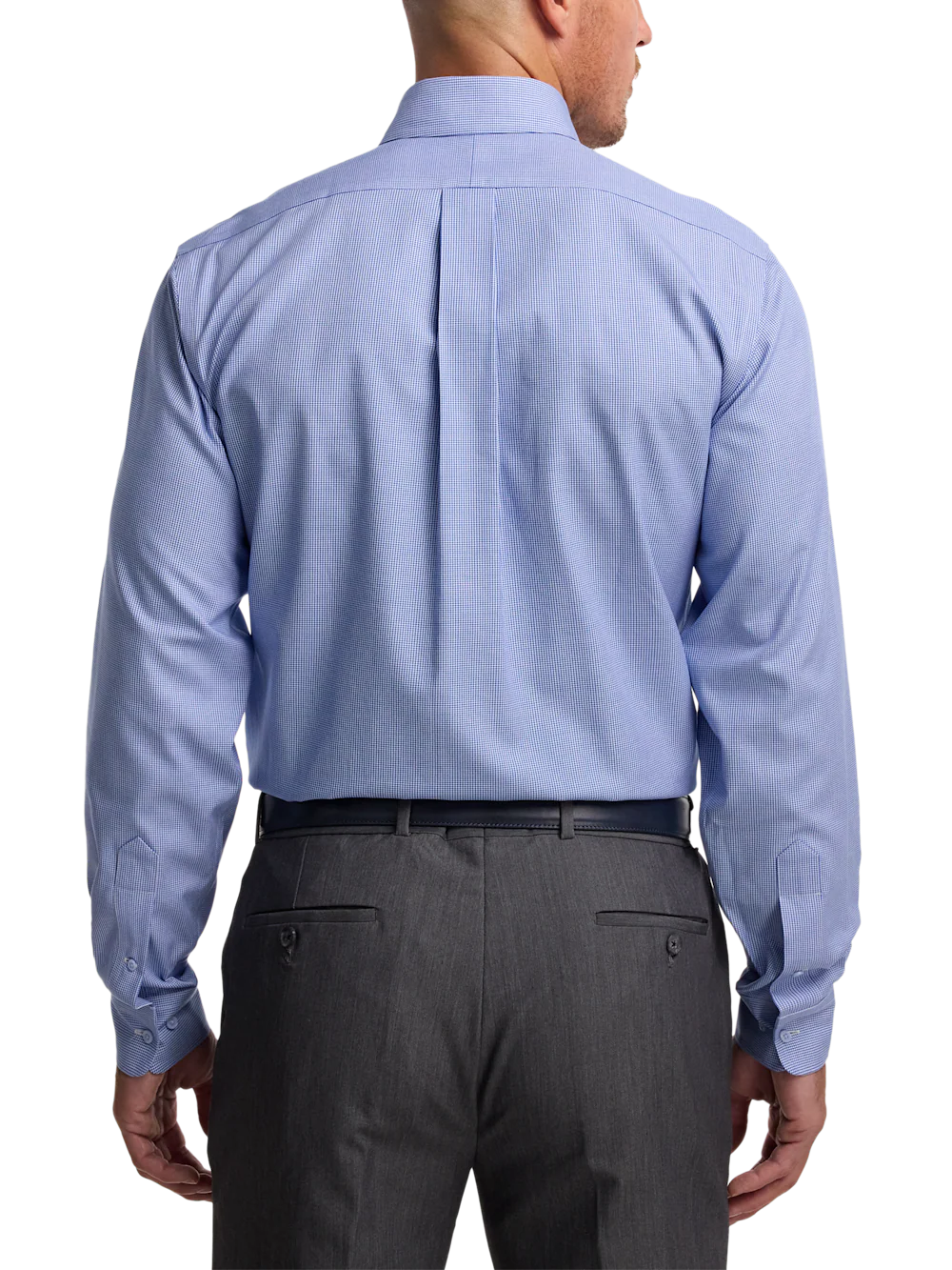 Non-Iron Cotton Houndstooth Dress Shirt With Contrast Trim - Blue - Image 5