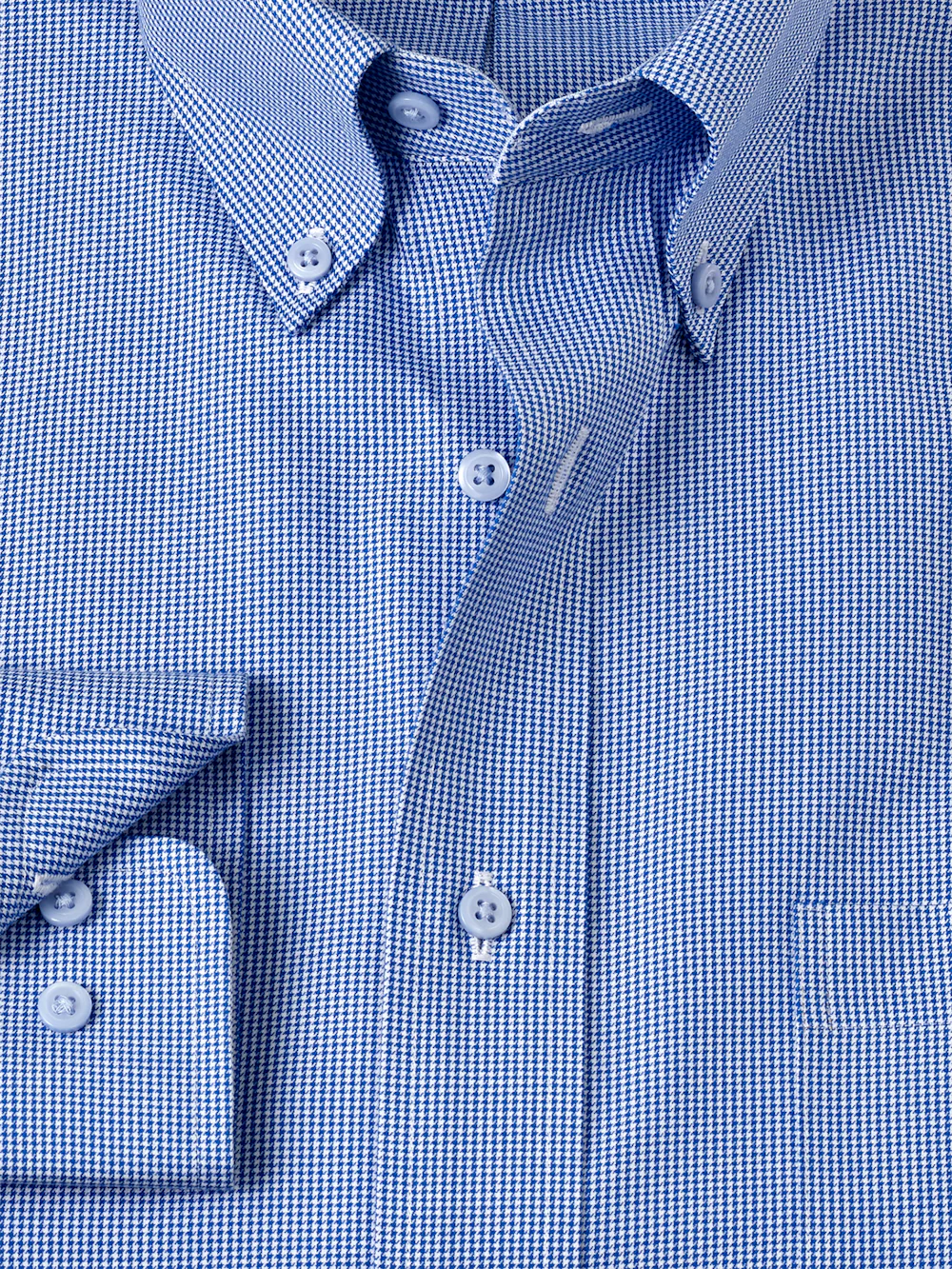 Non-Iron Cotton Houndstooth Dress Shirt With Contrast Trim - Blue - Image 6