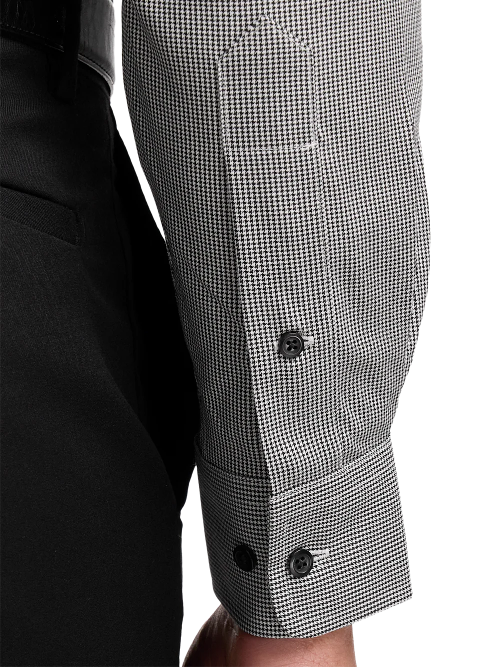 Non-Iron Cotton Houndstooth Dress Shirt With Contrast Trim - Black - Image 4