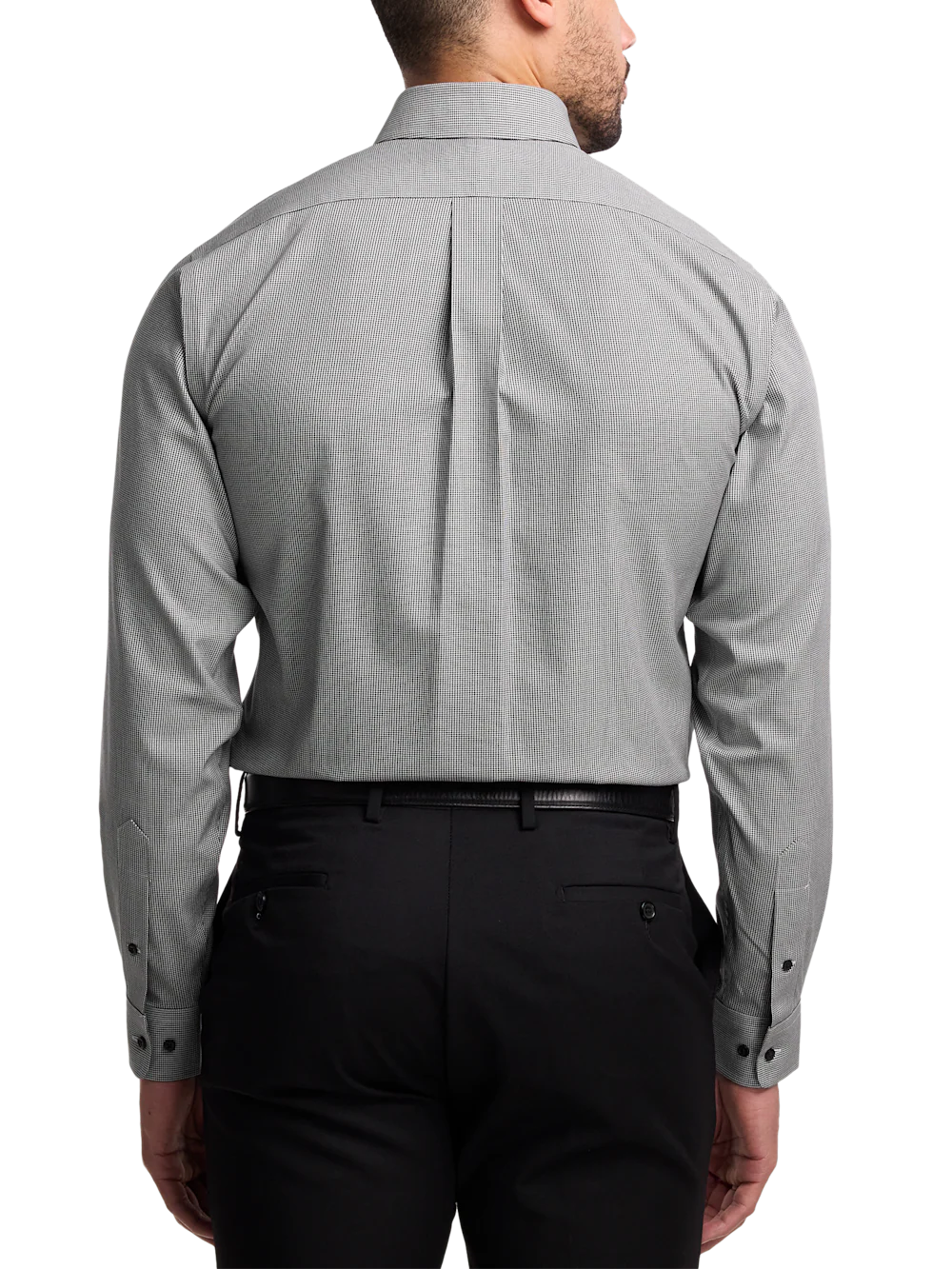 Non-Iron Cotton Houndstooth Dress Shirt With Contrast Trim - Black - Image 5