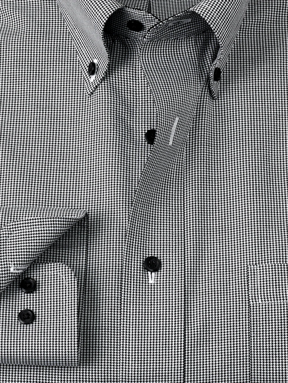Non-Iron Cotton Houndstooth Dress Shirt With Contrast Trim - Black - Image 6
