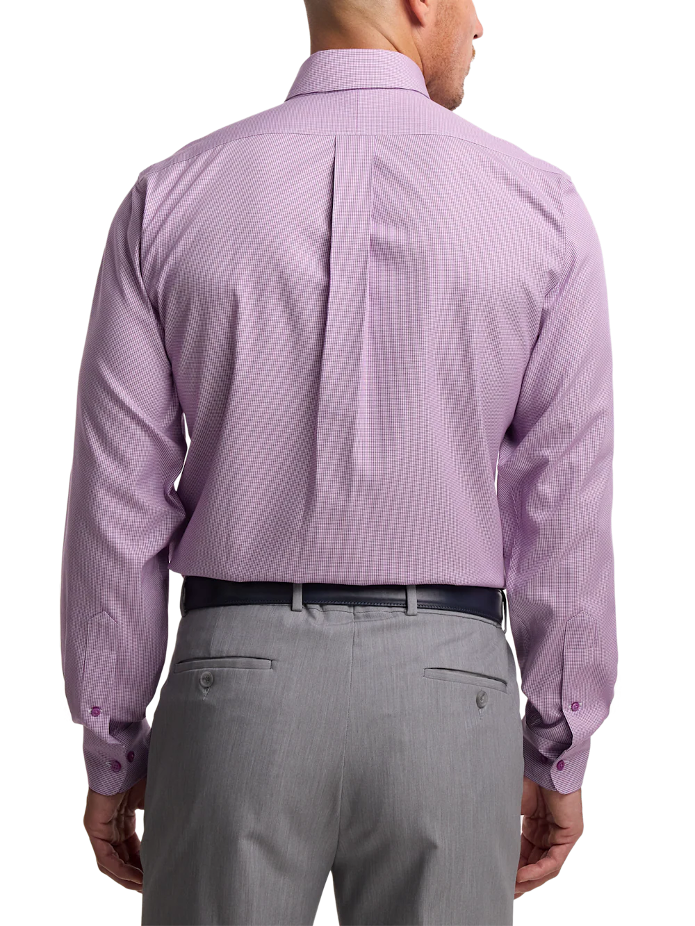Non-Iron Cotton Houndstooth Dress Shirt With Contrast Trim - Purple - Image 5