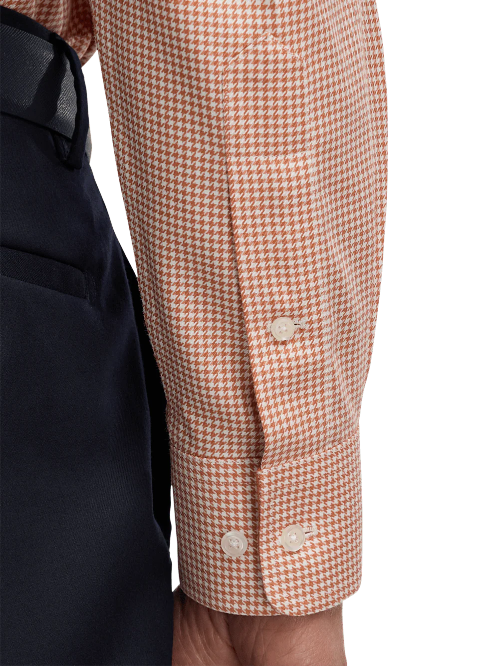 Non-Iron Cotton Houndstooth Dress Shirt With Contrast Trim - Light Rust - Image 4