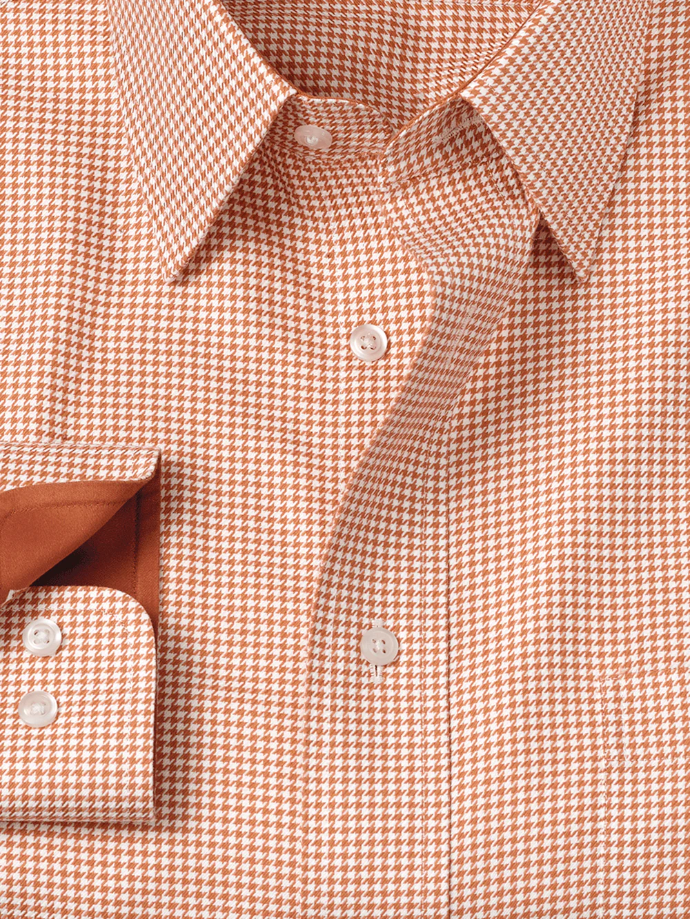 Non-Iron Cotton Houndstooth Dress Shirt With Contrast Trim - Light Rust - Image 6