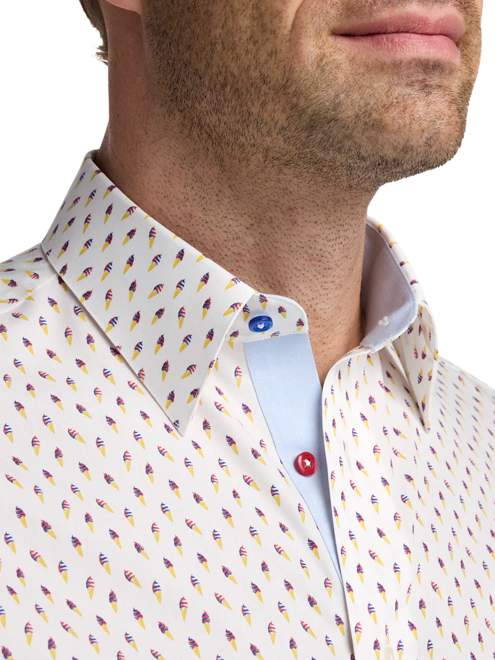 Non-Iron Cotton Ice Cream Cone Dress Shirt With Contrast Trim - White/blue - Image 3