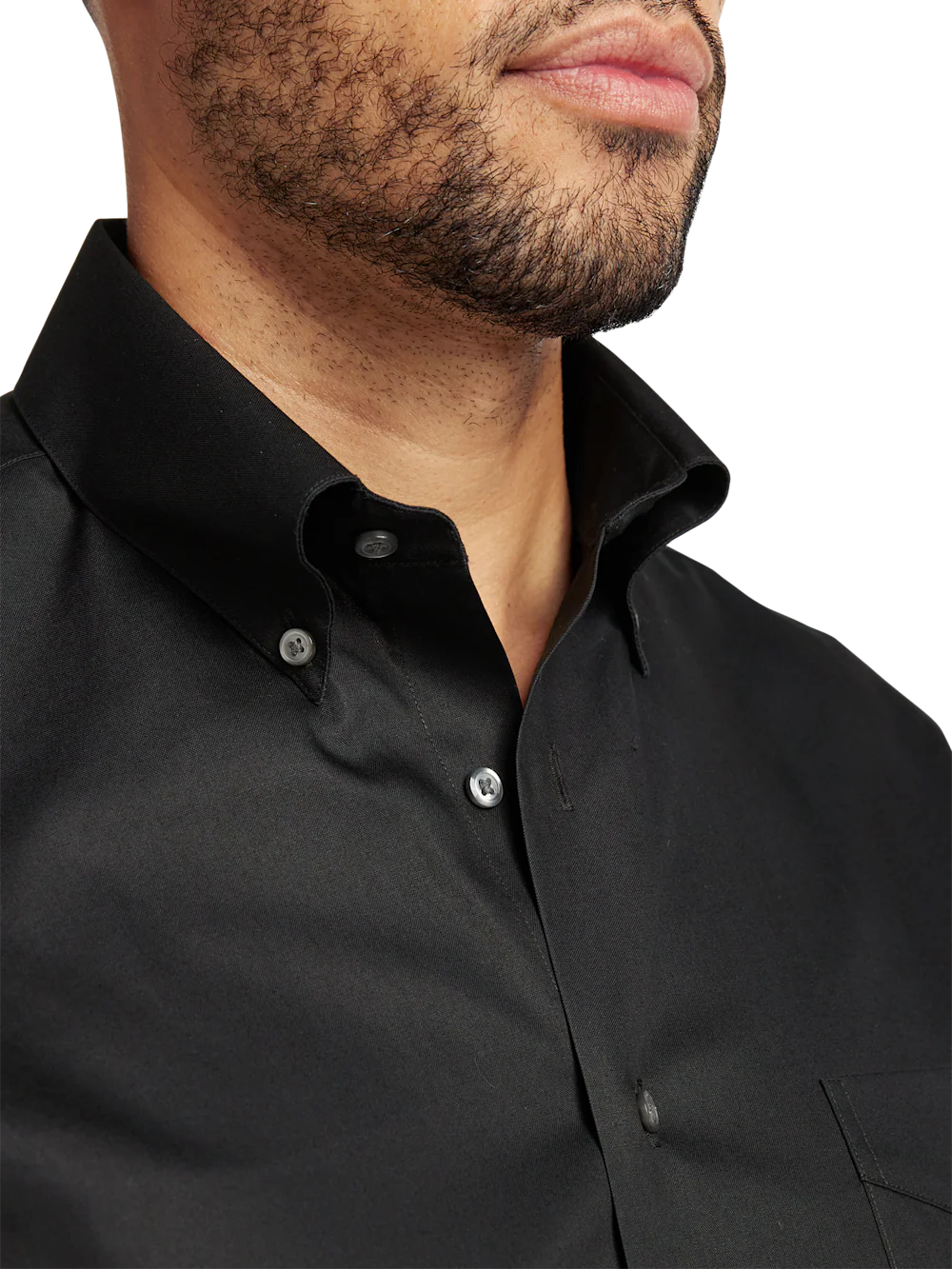 Non-Iron Cotton Pinpoint Solid Button Down Collar Dress Shirt - Black - Image 3