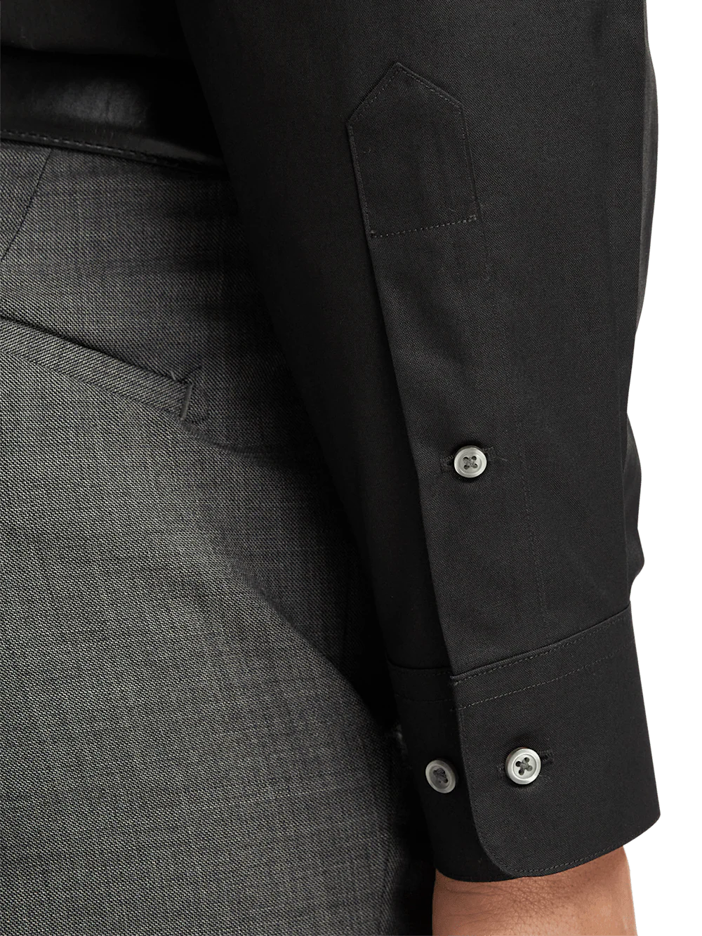 Non-Iron Cotton Pinpoint Solid Button Down Collar Dress Shirt - Black - Image 4