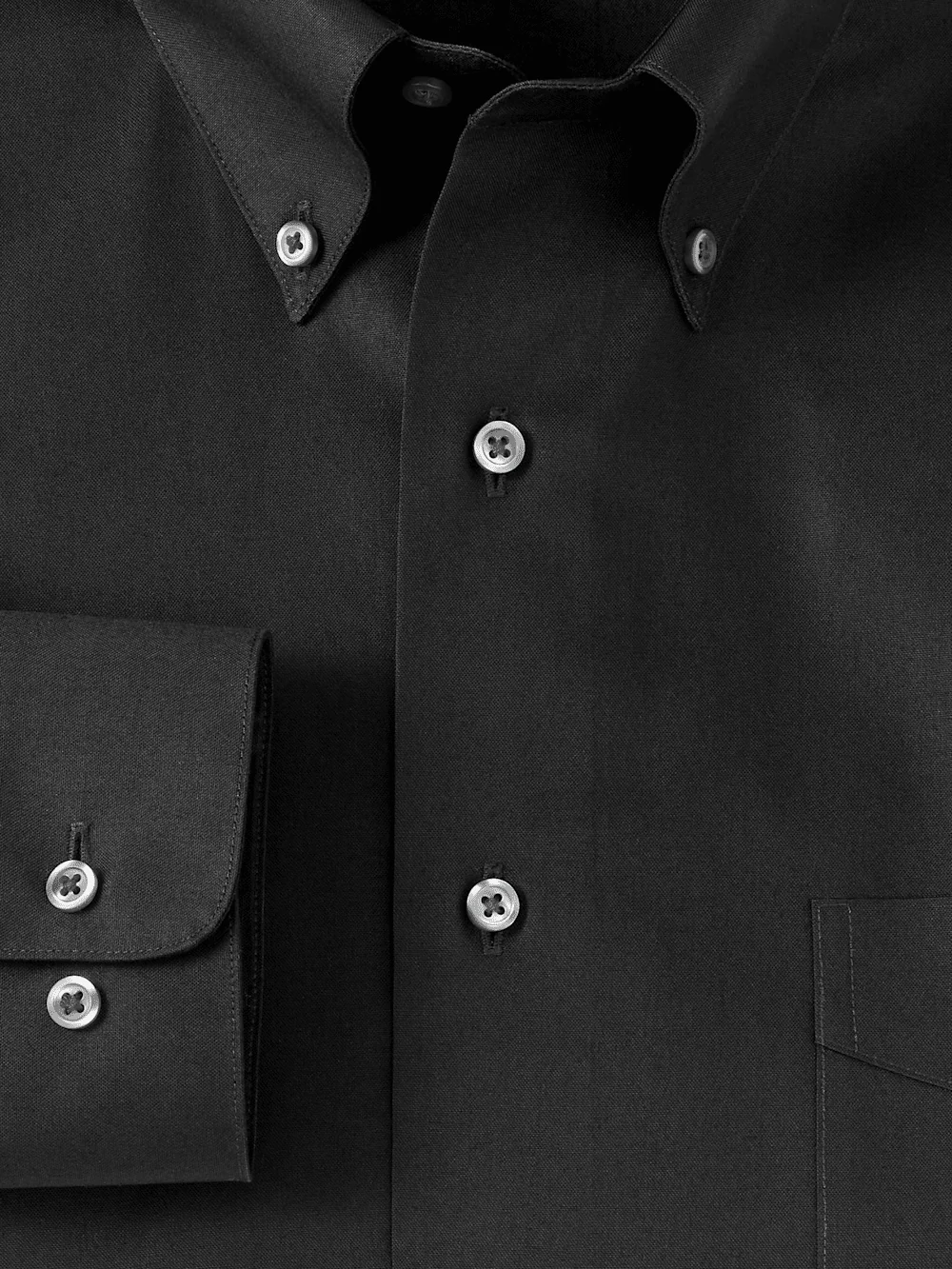 Non-Iron Cotton Pinpoint Solid Button Down Collar Dress Shirt - Black - Image 6
