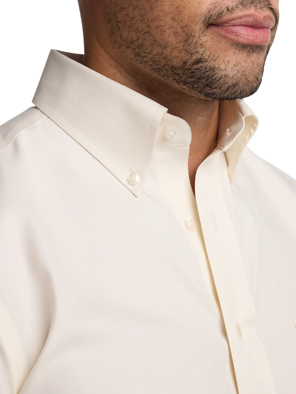Non-Iron Cotton Pinpoint Solid Button Down Collar Dress Shirt - Ecru - Image 3