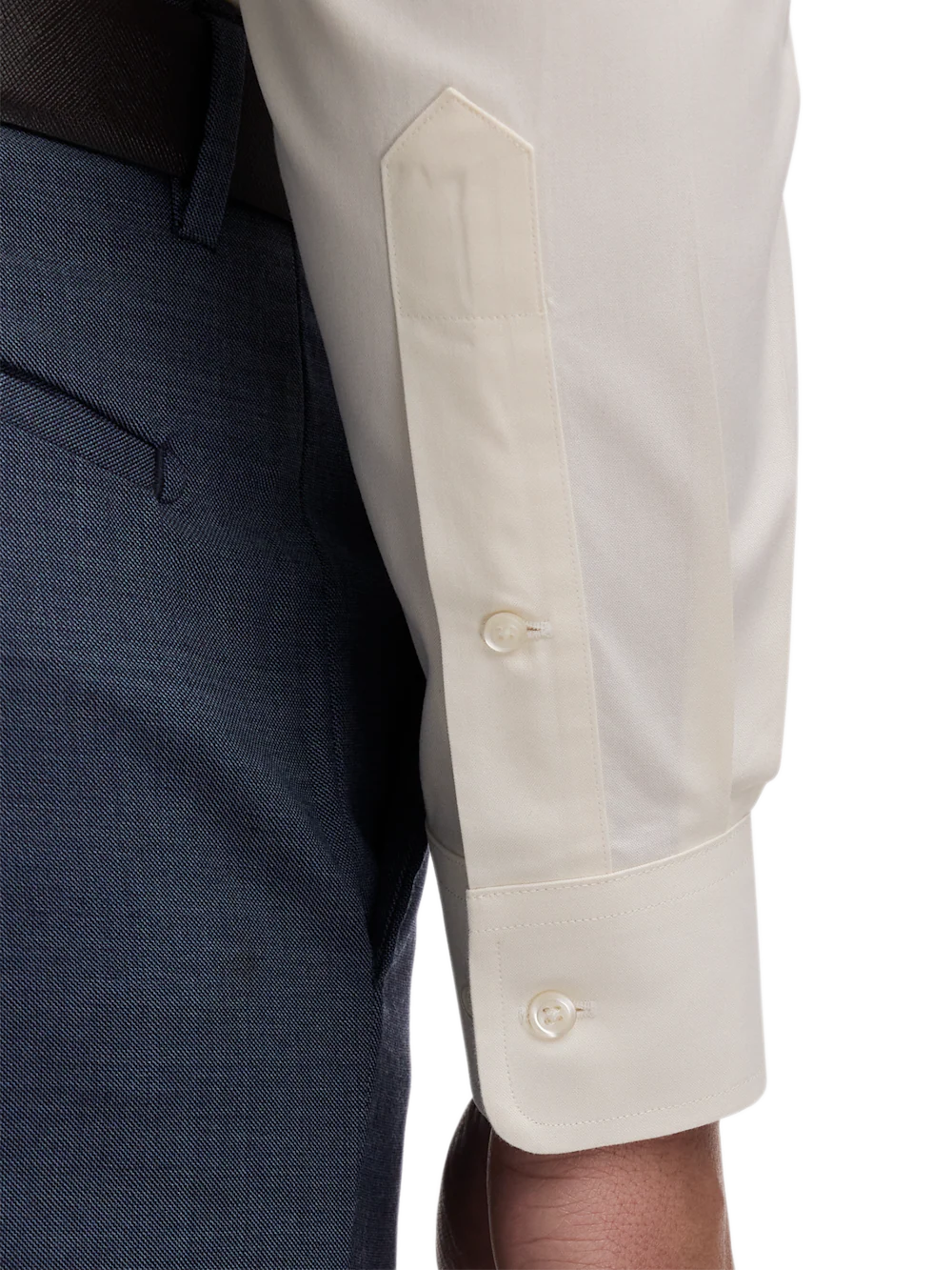 Non-Iron Cotton Pinpoint Solid Button Down Collar Dress Shirt - Ecru - Image 4