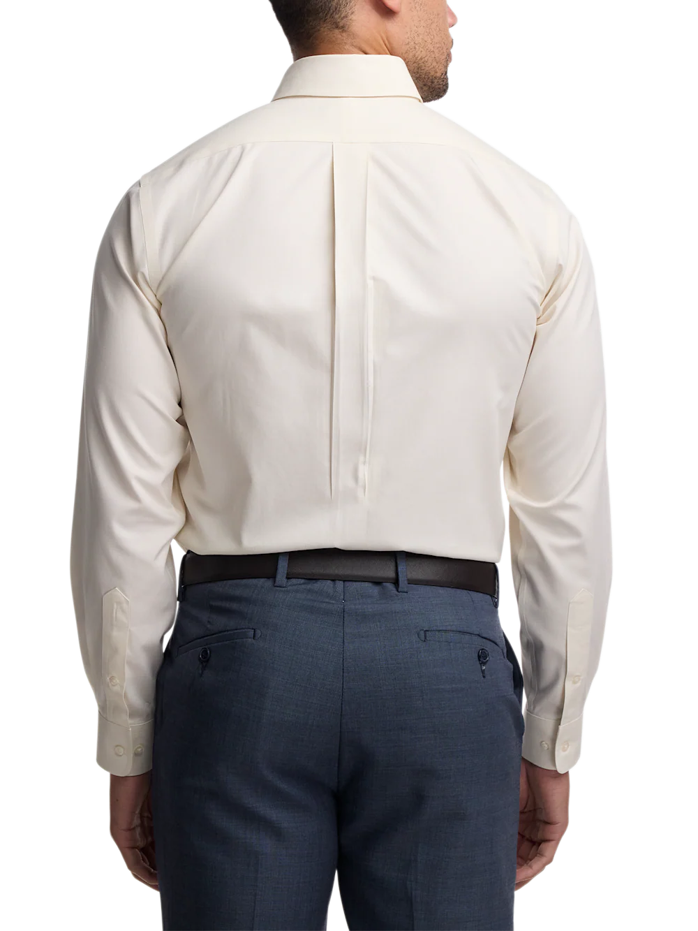 Non-Iron Cotton Pinpoint Solid Button Down Collar Dress Shirt - Ecru - Image 5