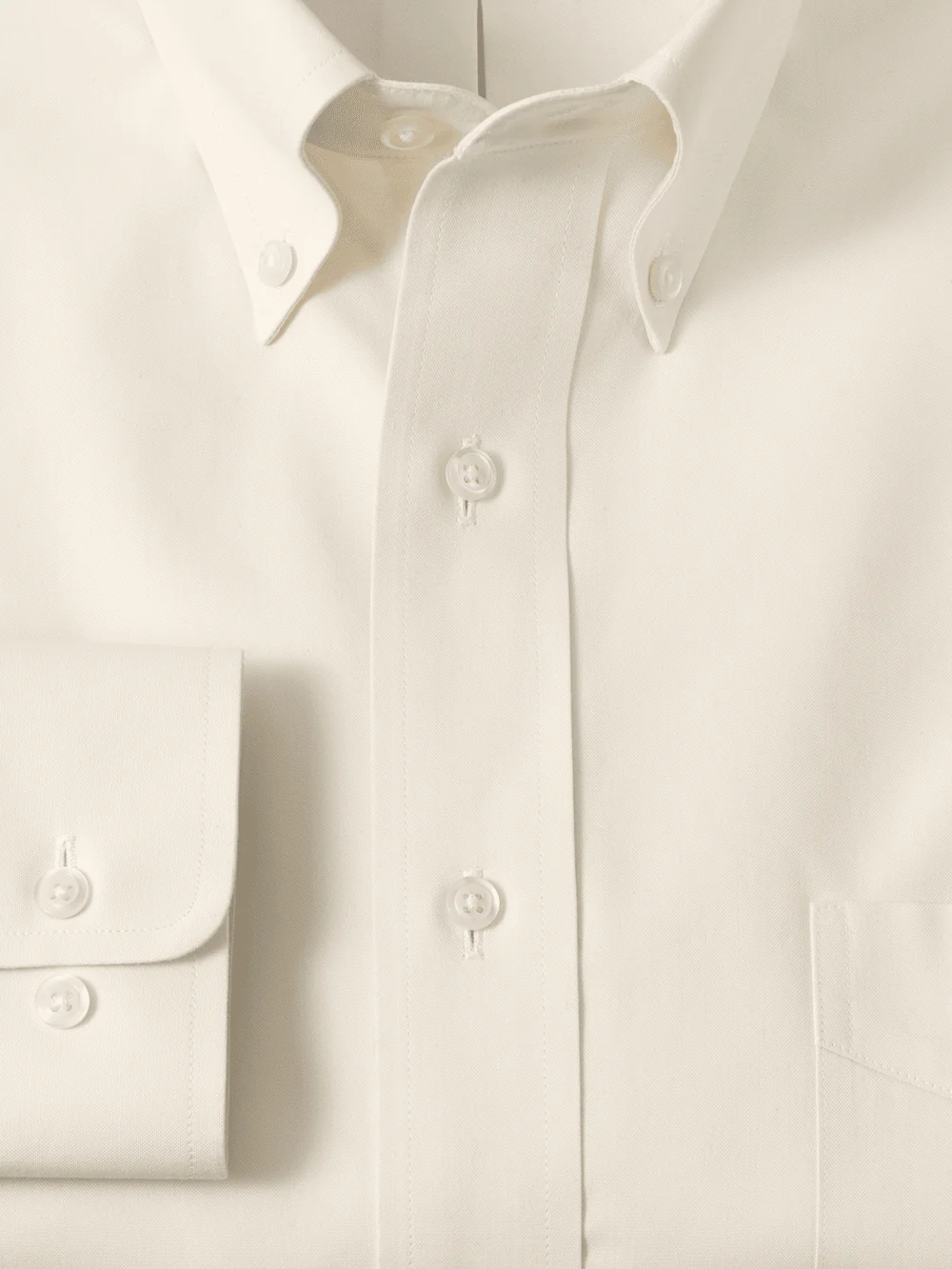 Non-Iron Cotton Pinpoint Solid Button Down Collar Dress Shirt - Ecru - Image 6