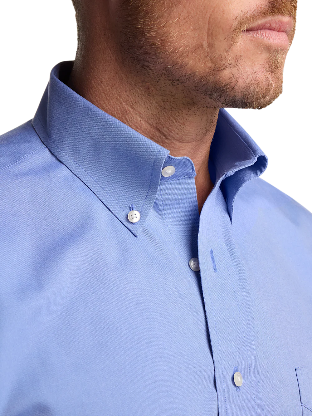 Non-Iron Cotton Pinpoint Solid Button Down Collar Dress Shirt - French Blue - Image 3