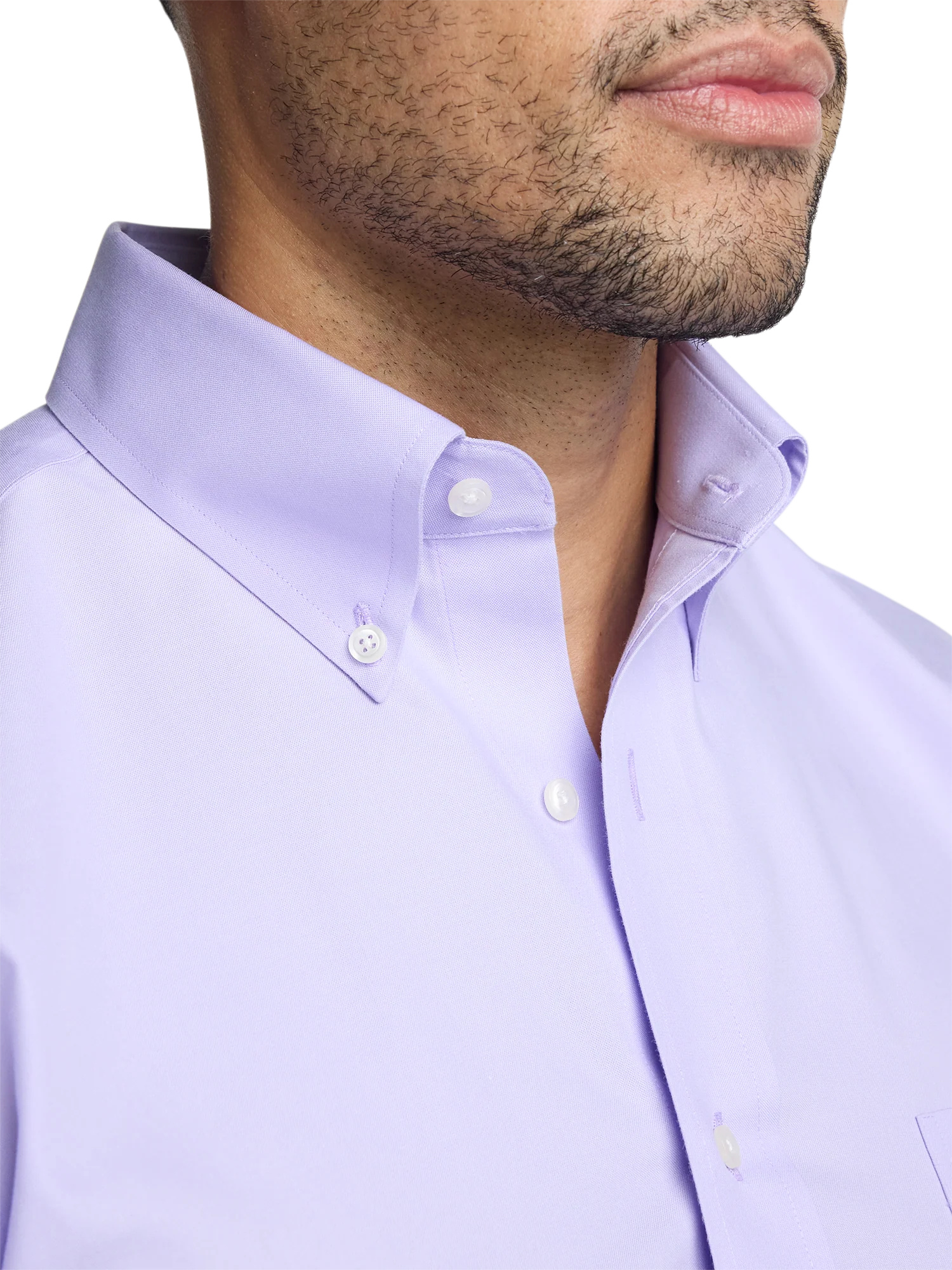 Non-Iron Cotton Pinpoint Solid Button Down Collar Dress Shirt - Lavender - Image 3