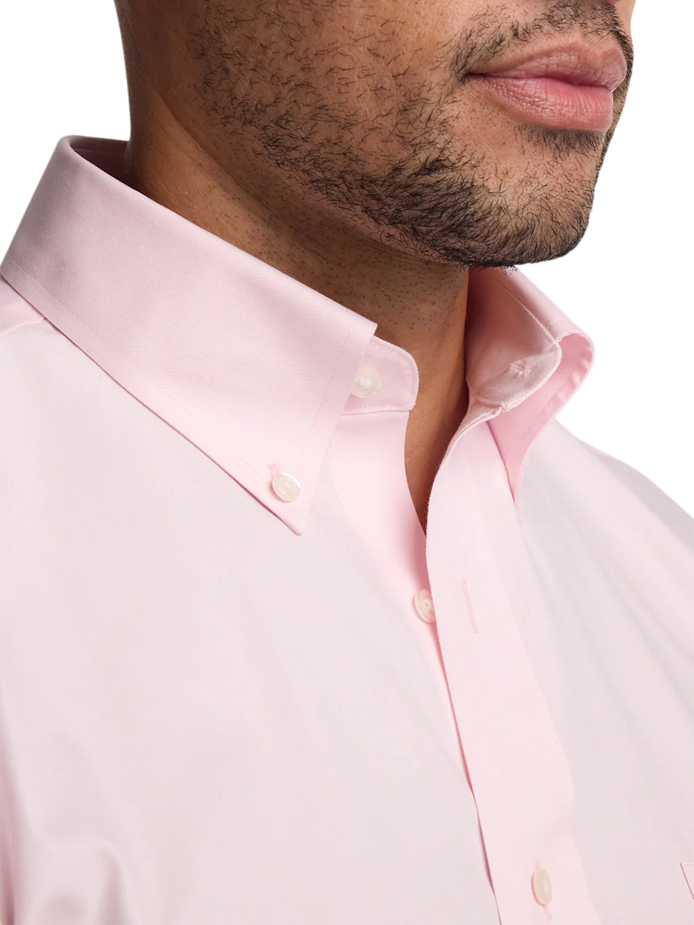 Non-Iron Cotton Pinpoint Solid Button Down Collar Dress Shirt - Pink - Image 3