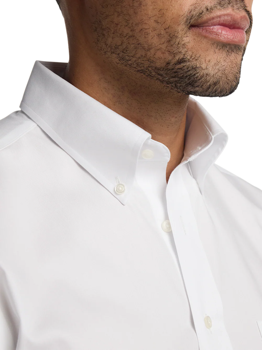 Non-Iron Cotton Pinpoint Solid Button Down Collar Dress Shirt - White - Image 3