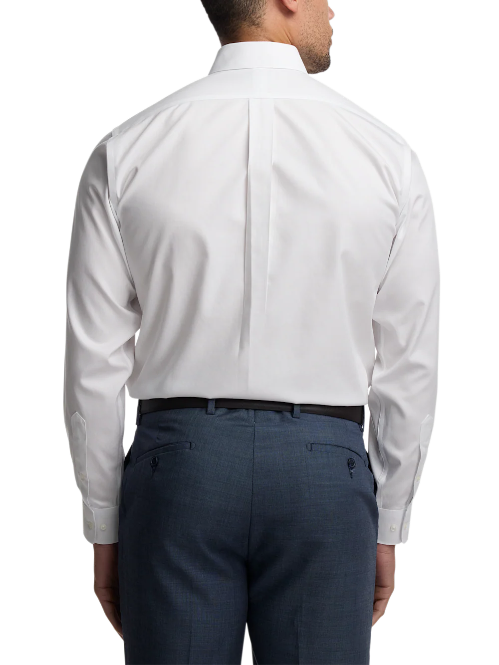 Non-Iron Cotton Pinpoint Solid Button Down Collar Dress Shirt - White - Image 5