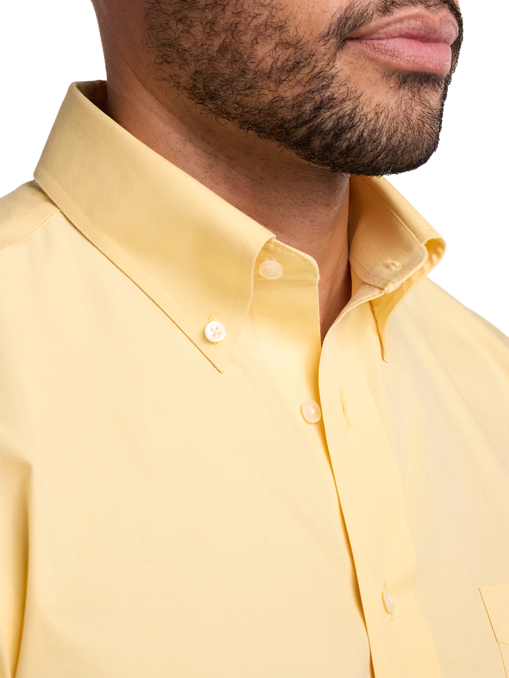 Non-Iron Cotton Pinpoint Solid Button Down Collar Dress Shirt - Yellow - Image 3