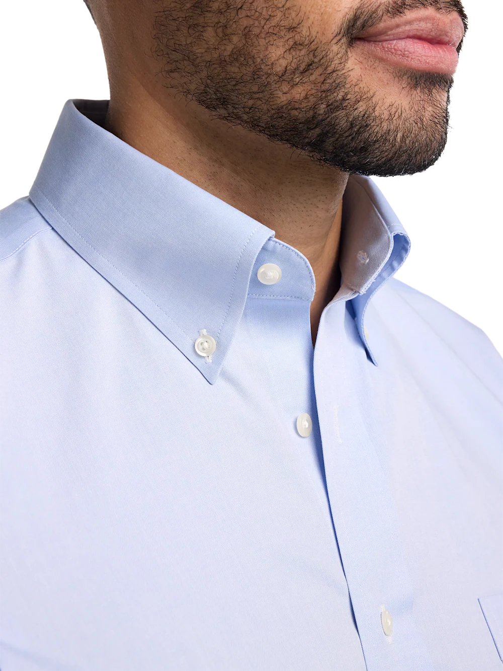 Non-Iron Cotton Pinpoint Solid Button Down Collar Short Sleeve Dress Shirt - Blue - Image 3