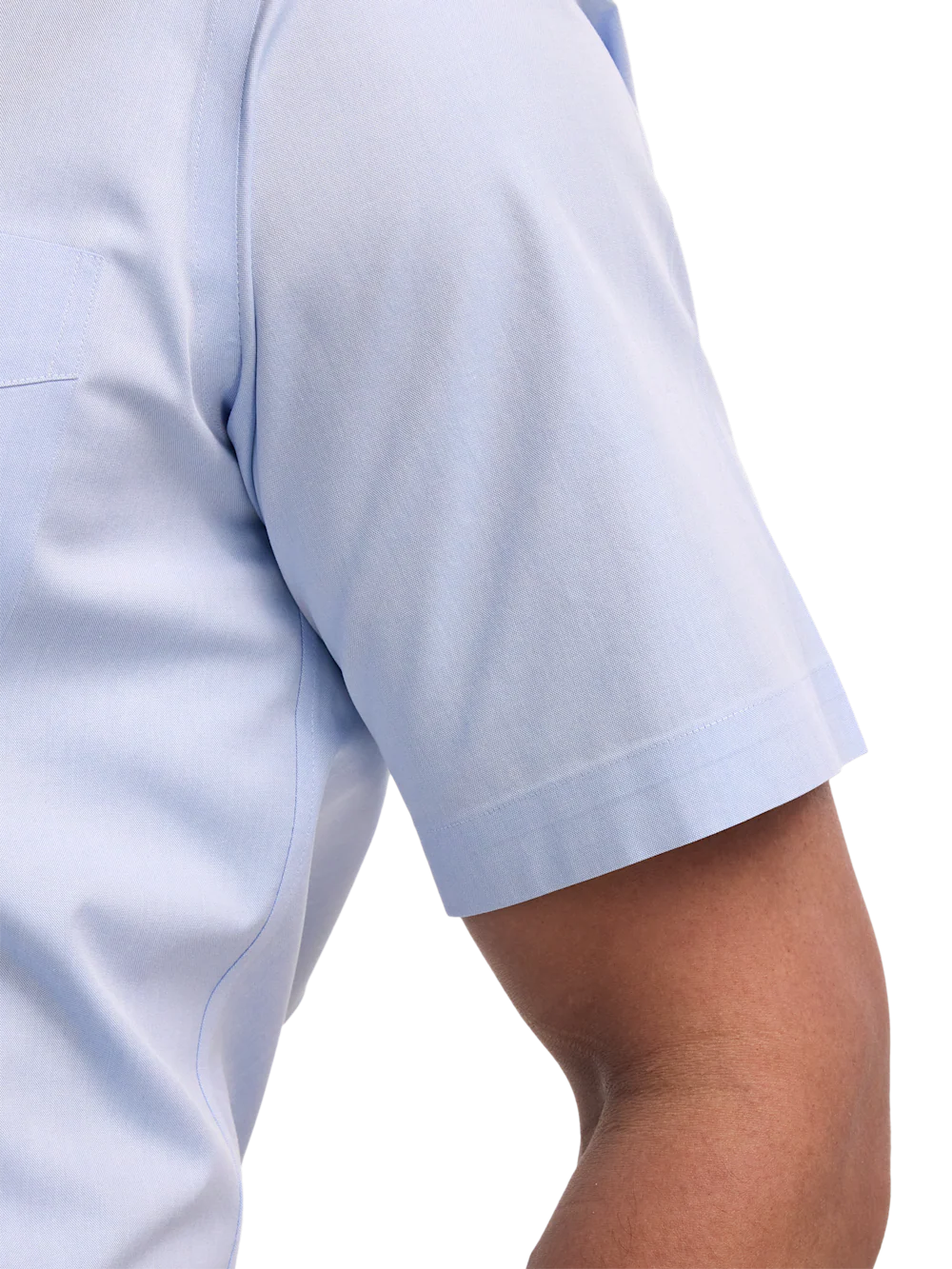 Non-Iron Cotton Pinpoint Solid Button Down Collar Short Sleeve Dress Shirt - Blue - Image 4