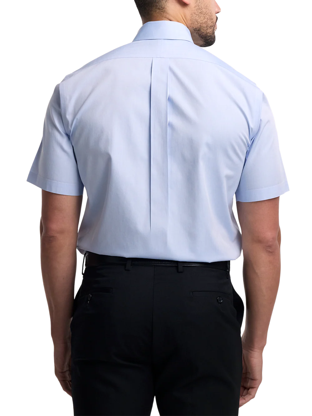 Non-Iron Cotton Pinpoint Solid Button Down Collar Short Sleeve Dress Shirt - Blue - Image 5