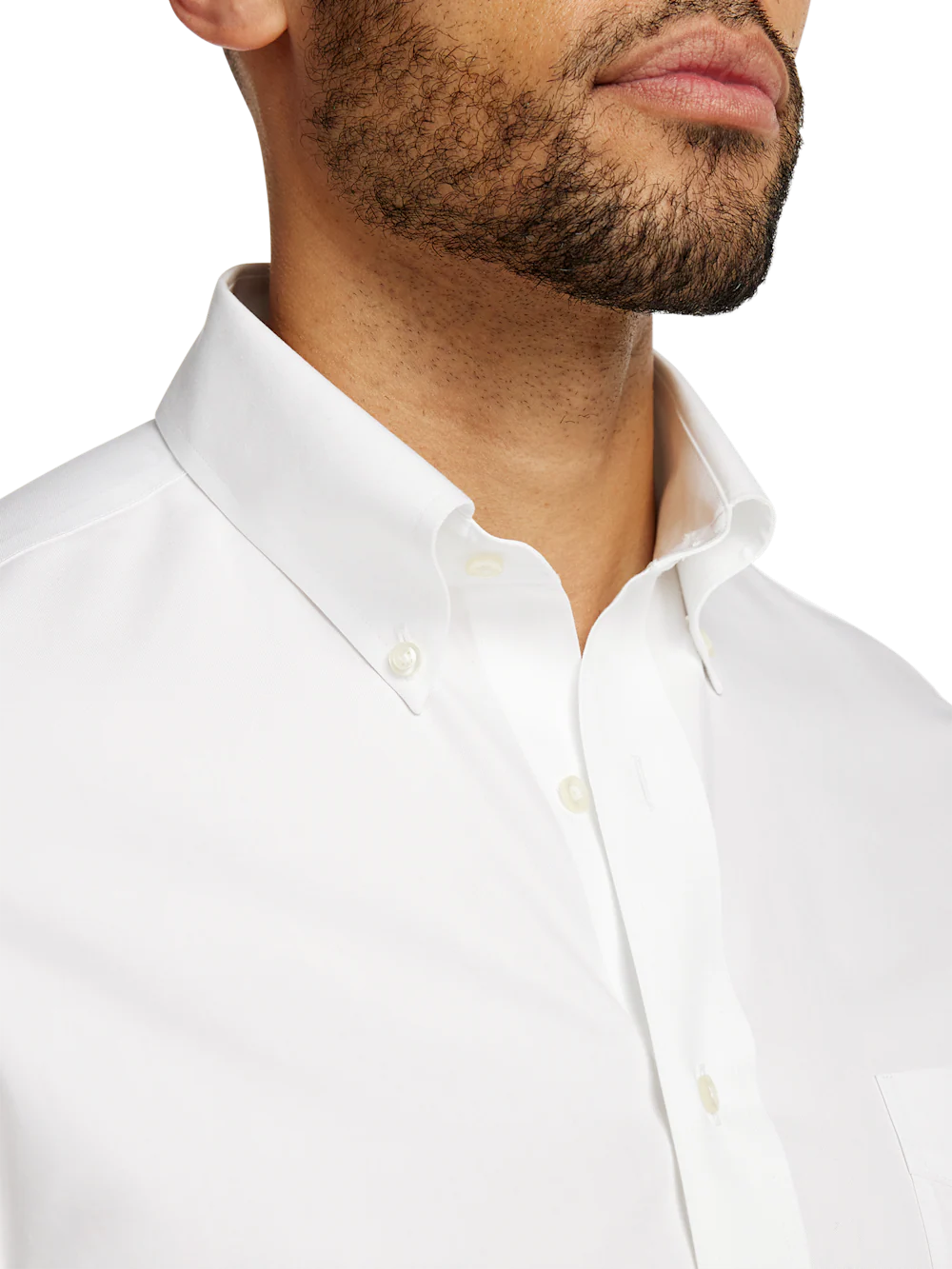 Non-Iron Cotton Pinpoint Solid Button Down Collar Short Sleeve Dress Shirt - White - Image 3