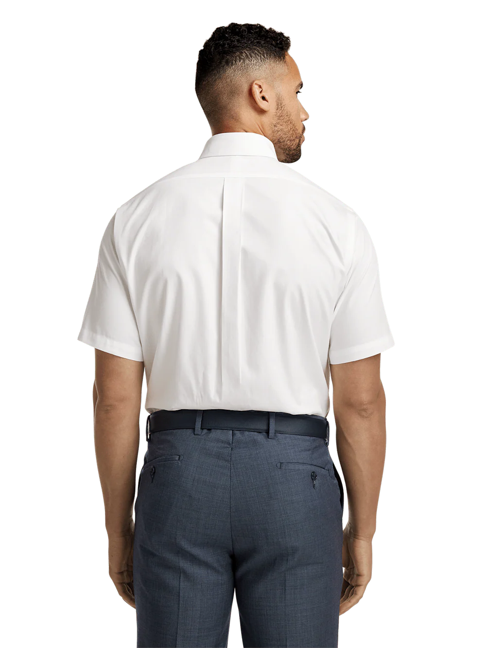 Non-Iron Cotton Pinpoint Solid Button Down Collar Short Sleeve Dress Shirt - White - Image 5