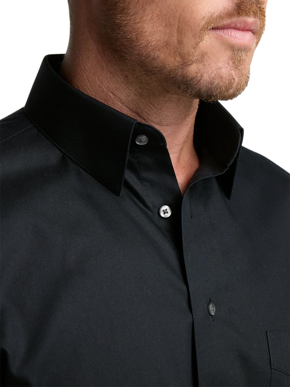 Non-Iron Cotton Pinpoint Solid Point Collar Dress Shirt - Black - Image 3