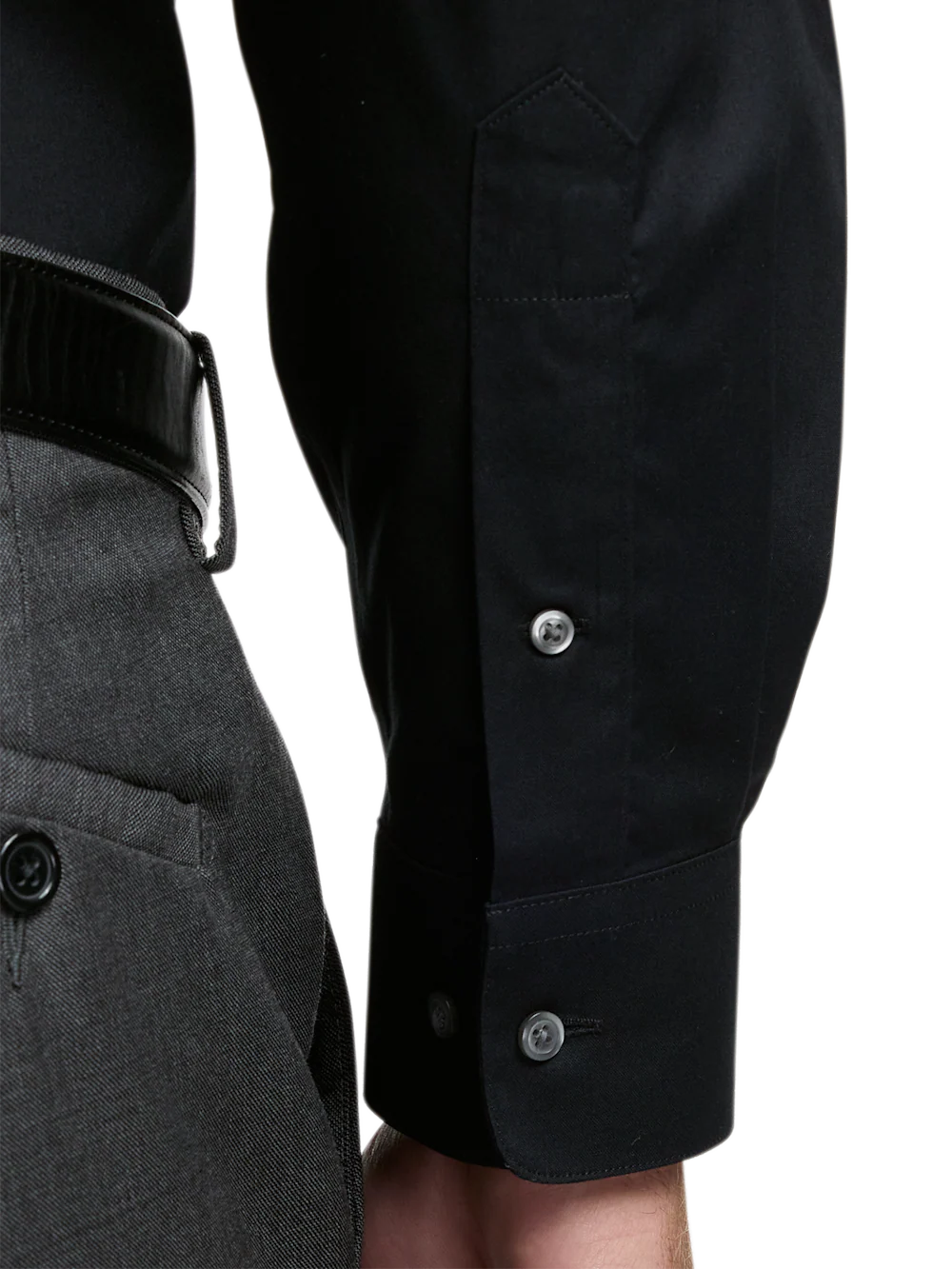 Non-Iron Cotton Pinpoint Solid Point Collar Dress Shirt - Black - Image 4