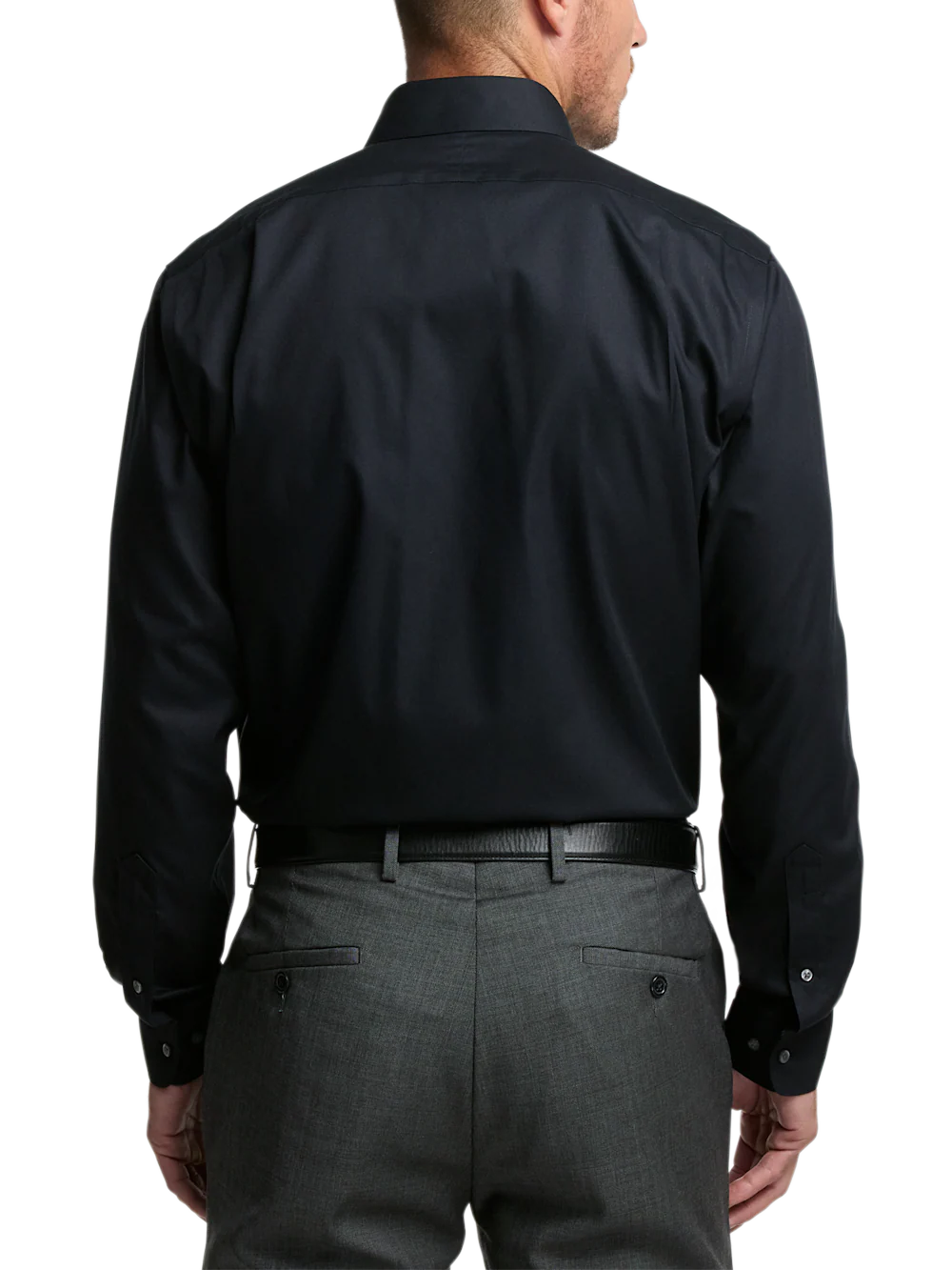 Non-Iron Cotton Pinpoint Solid Point Collar Dress Shirt - Black - Image 5