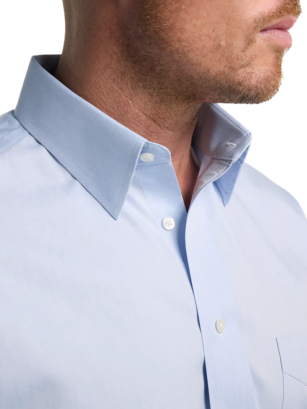 Non-Iron Cotton Pinpoint Solid Point Collar Dress Shirt - Blue - Image 3