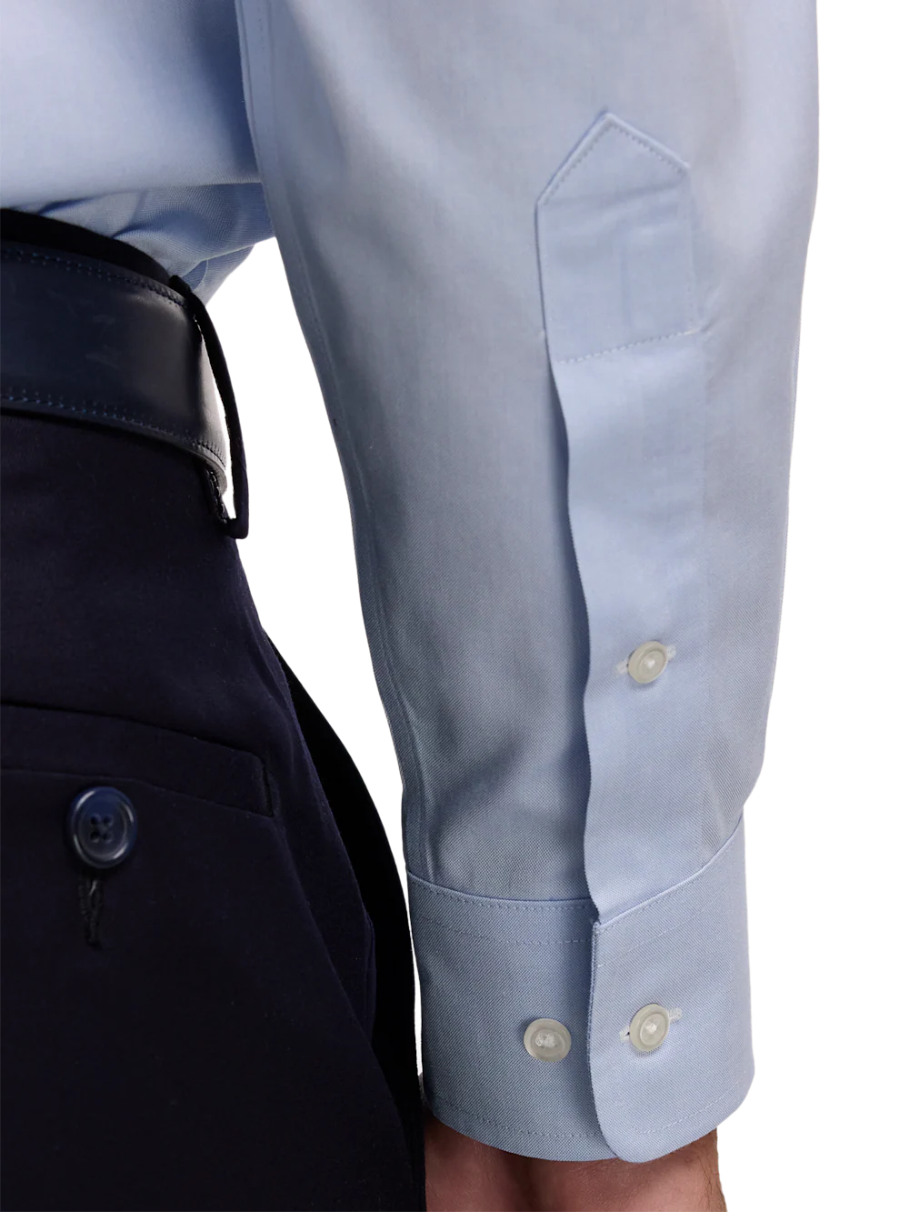 Non-Iron Cotton Pinpoint Solid Point Collar Dress Shirt - Blue - Image 4