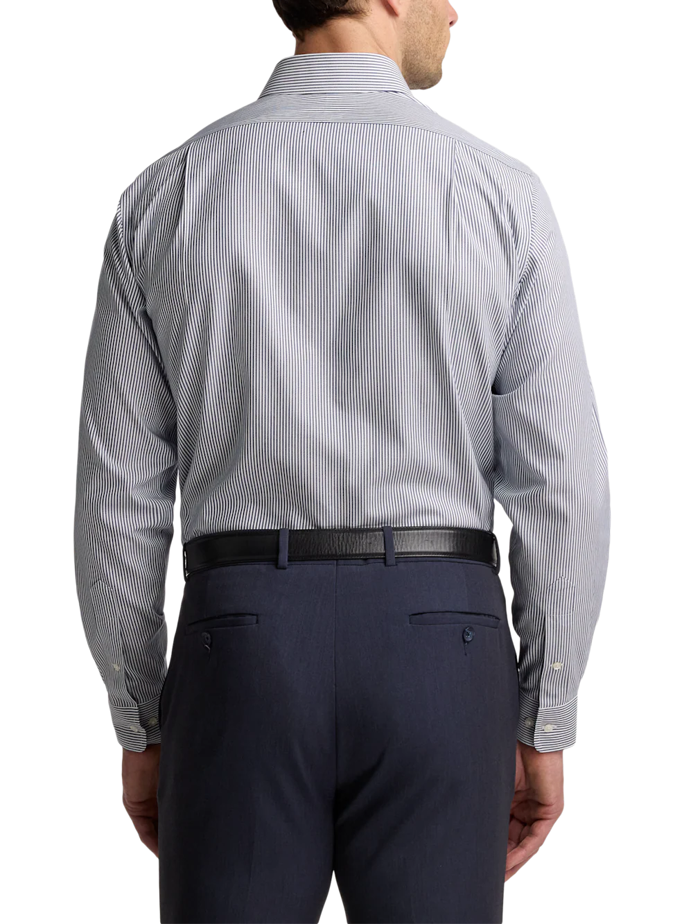 Non-Iron Cotton Pinpoint Solid Point Collar Dress Shirt - Blue Stripe - Image 5
