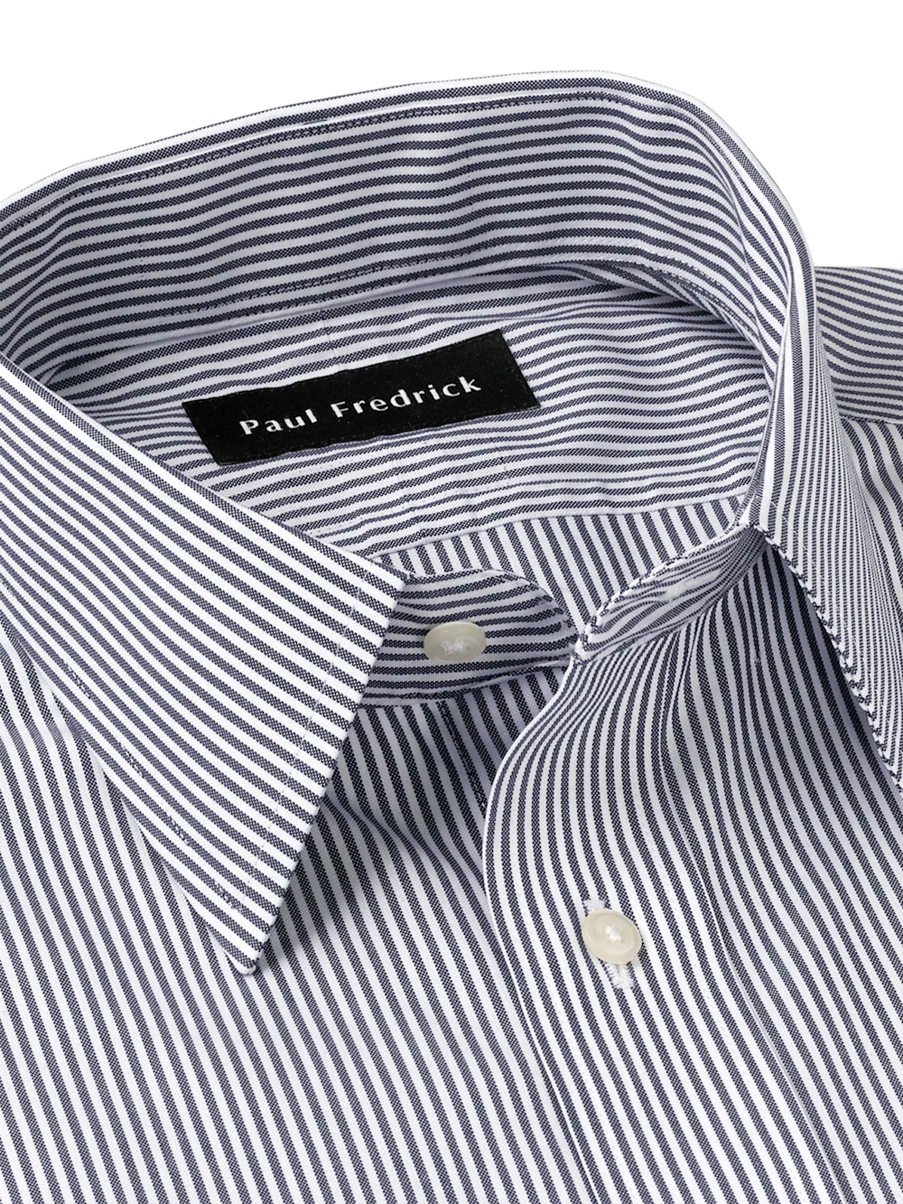 Non-Iron Cotton Pinpoint Solid Point Collar Dress Shirt - Blue Stripe - Image 7