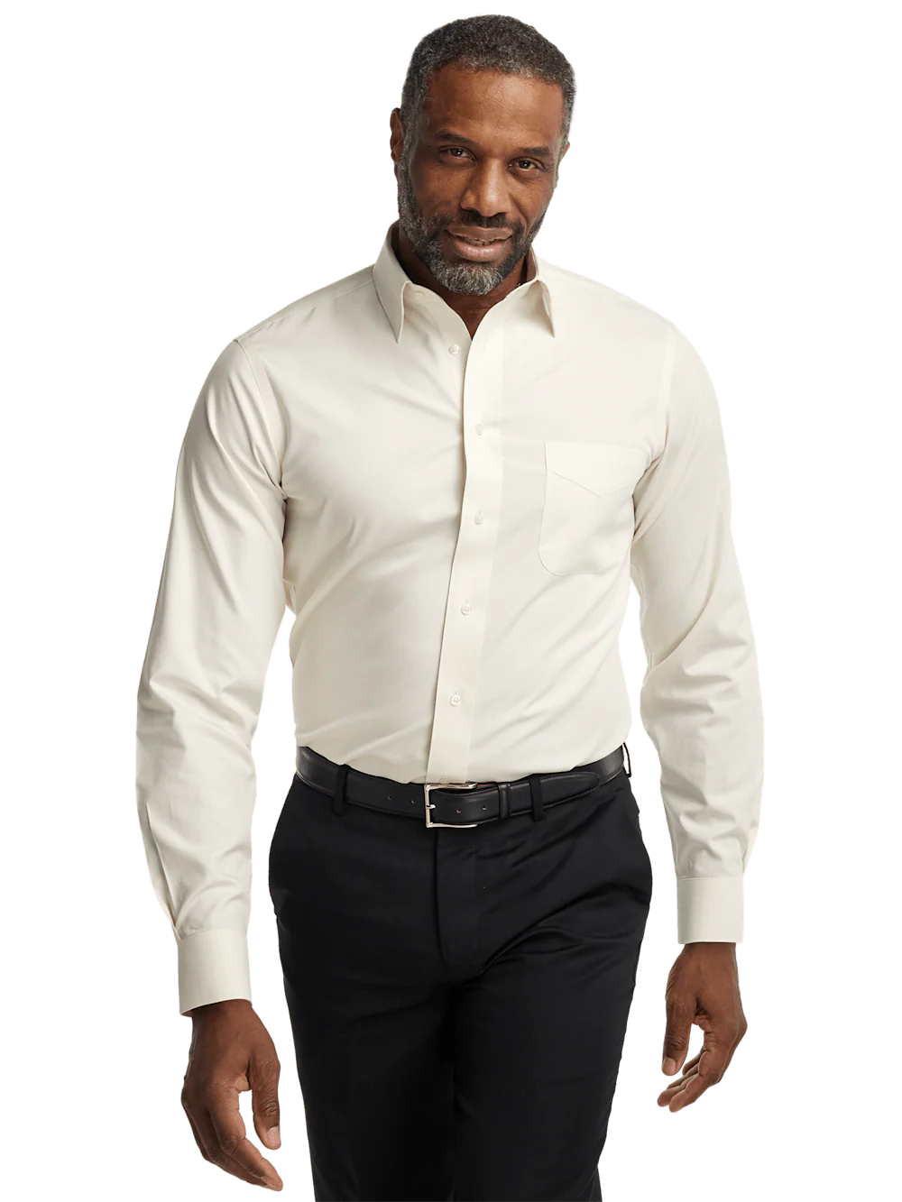 Non-Iron Cotton Pinpoint Solid Point Collar Dress Shirt - Ecru - Image 2