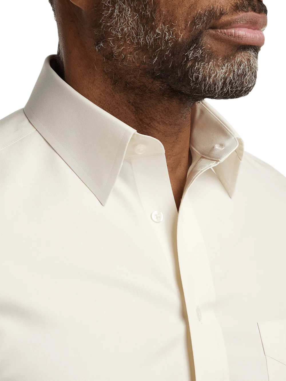 Non-Iron Cotton Pinpoint Solid Point Collar Dress Shirt - Ecru - Image 3