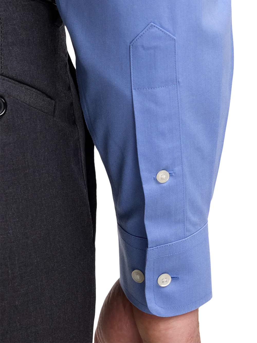 Non-Iron Cotton Pinpoint Solid Point Collar Dress Shirt - French Blue - Image 4