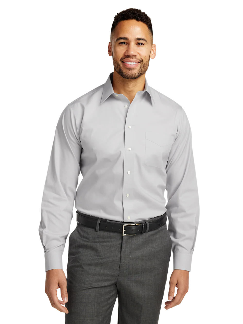 Non-Iron Cotton Pinpoint Solid Point Collar Dress Shirt - Grey - Image 2