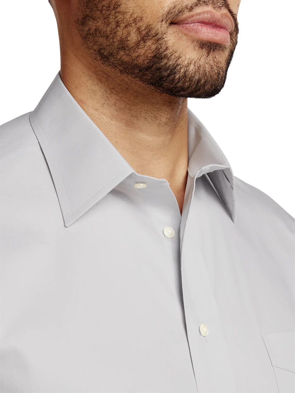 Non-Iron Cotton Pinpoint Solid Point Collar Dress Shirt - Grey - Image 3