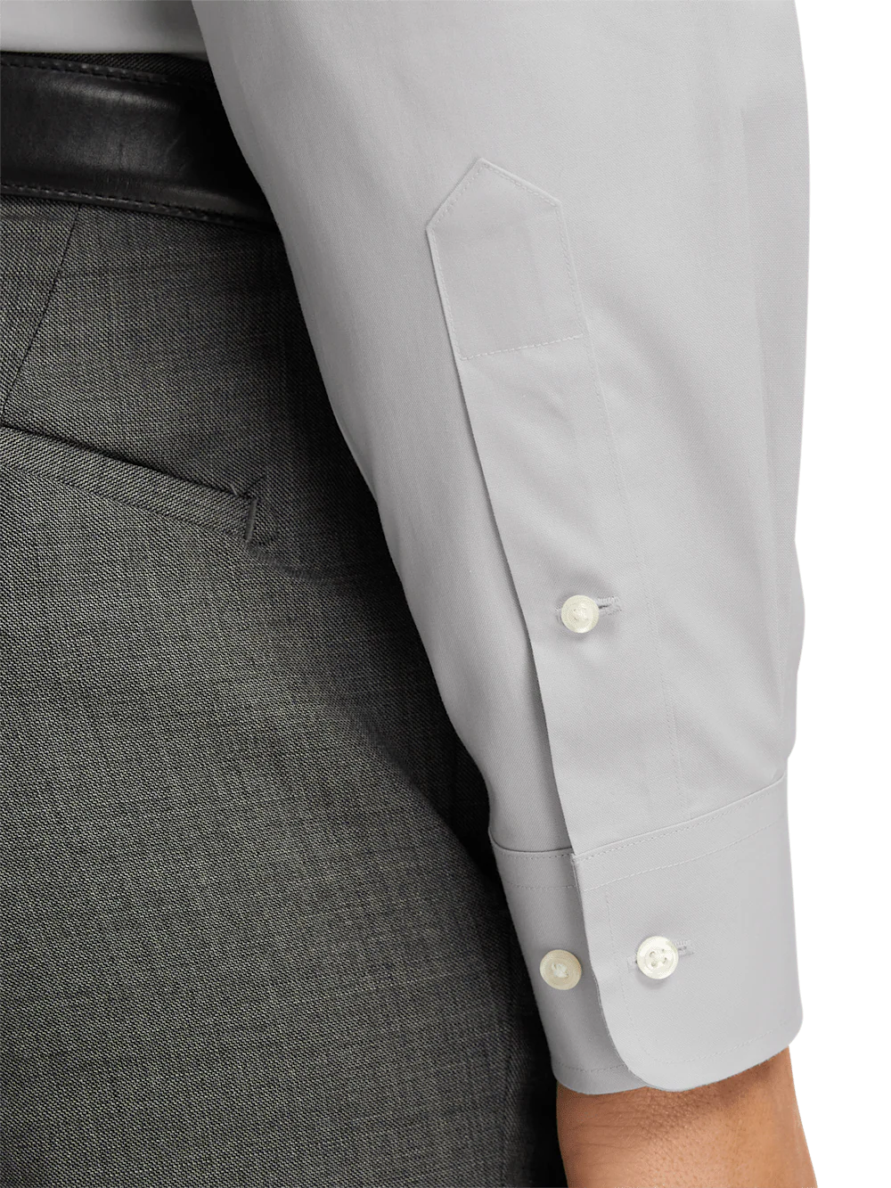 Non-Iron Cotton Pinpoint Solid Point Collar Dress Shirt - Grey - Image 4