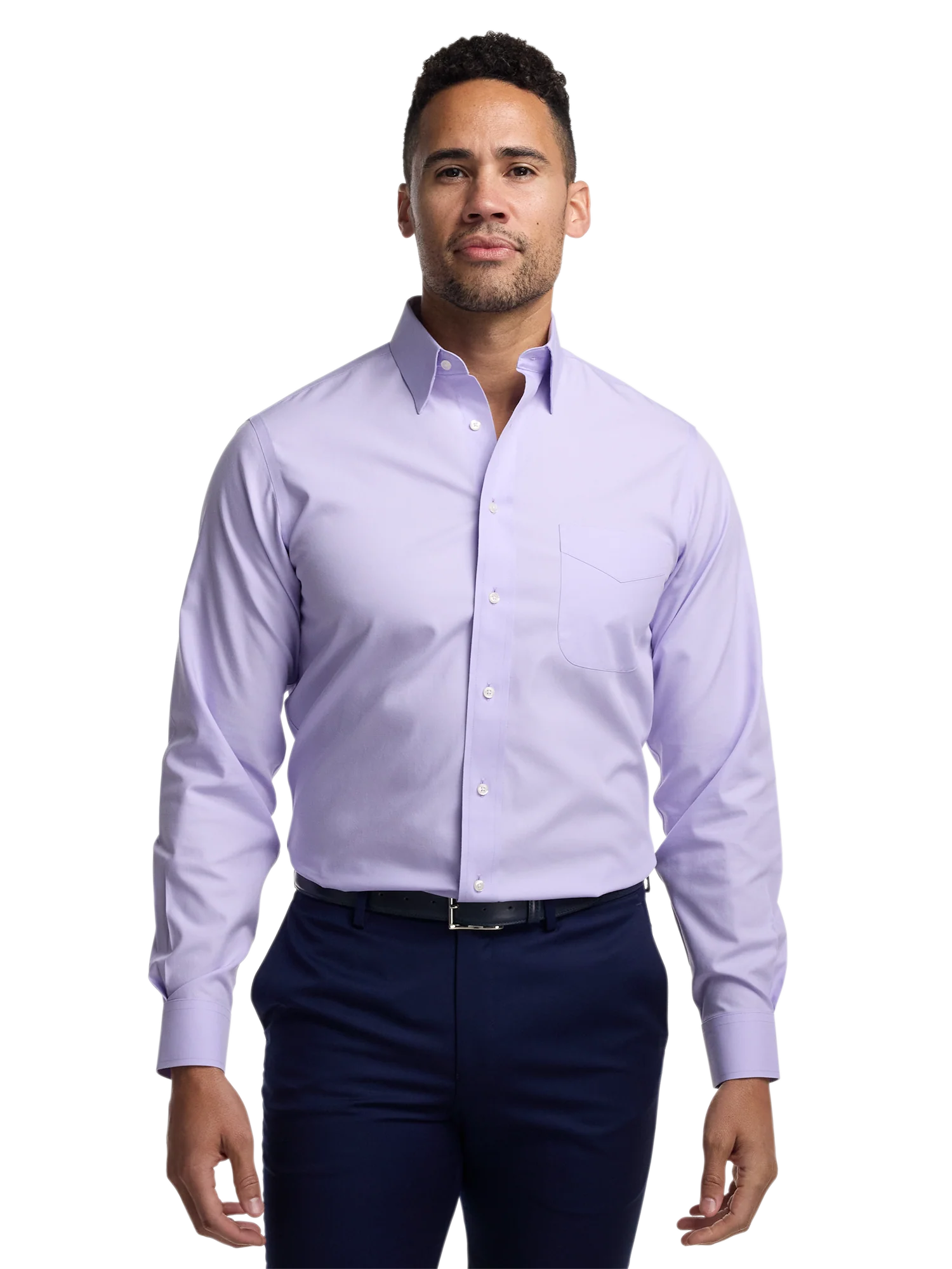 Non-Iron Cotton Pinpoint Solid Point Collar Dress Shirt - Lavender - Image 2