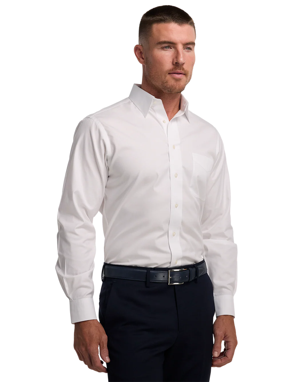 Non-Iron Cotton Pinpoint Solid Point Collar Dress Shirt - White - Image 2