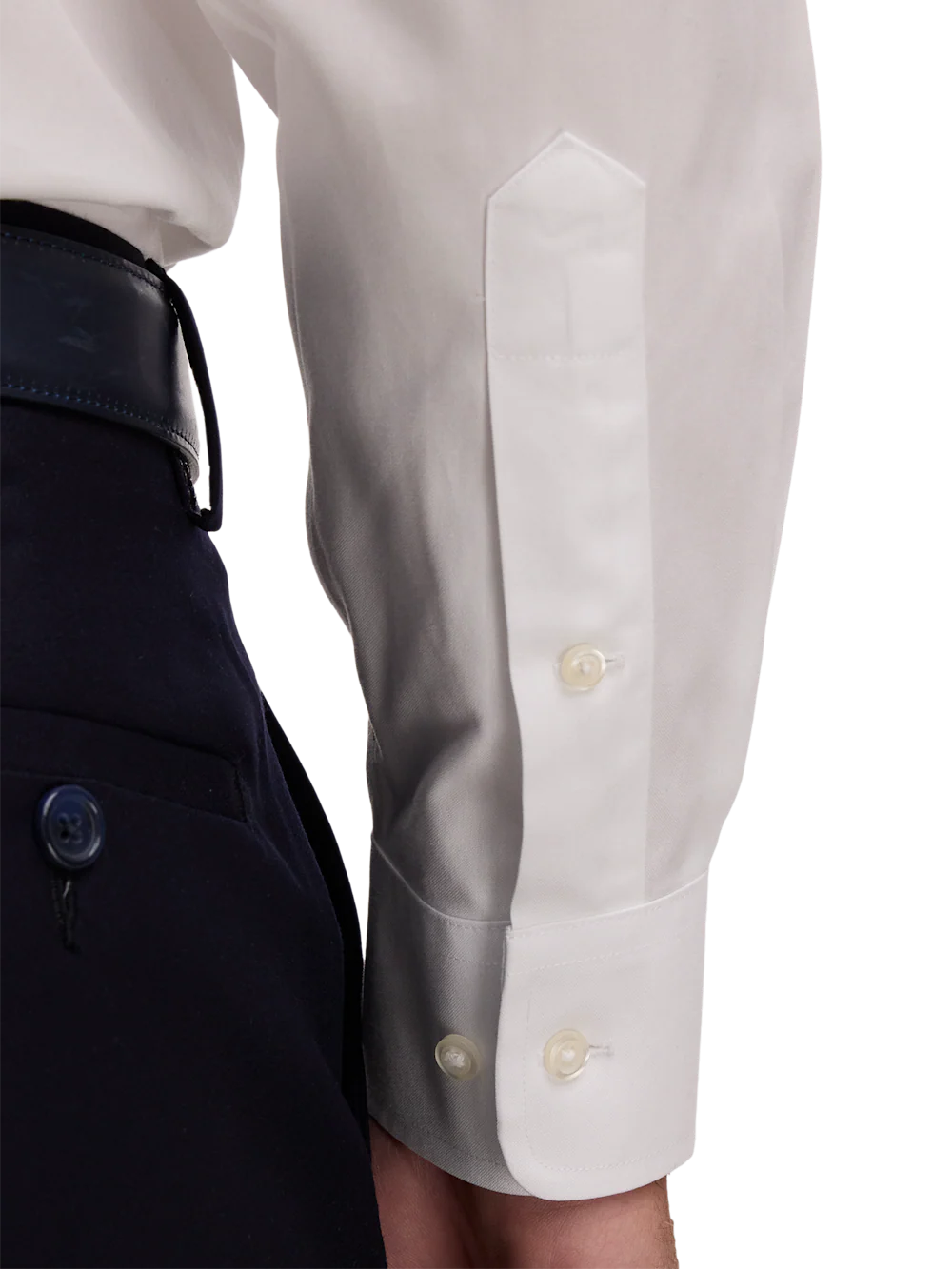 Non-Iron Cotton Pinpoint Solid Point Collar Dress Shirt - White - Image 4