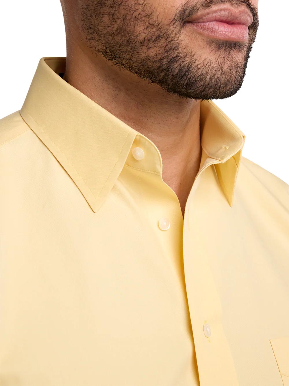 Non-Iron Cotton Pinpoint Solid Point Collar Dress Shirt - Yellow - Image 3