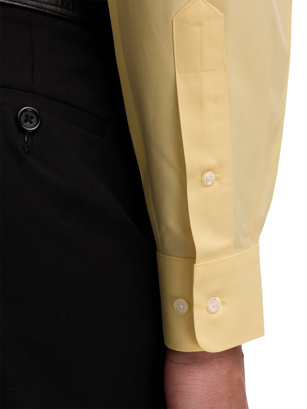 Non-Iron Cotton Pinpoint Solid Point Collar Dress Shirt - Yellow - Image 4