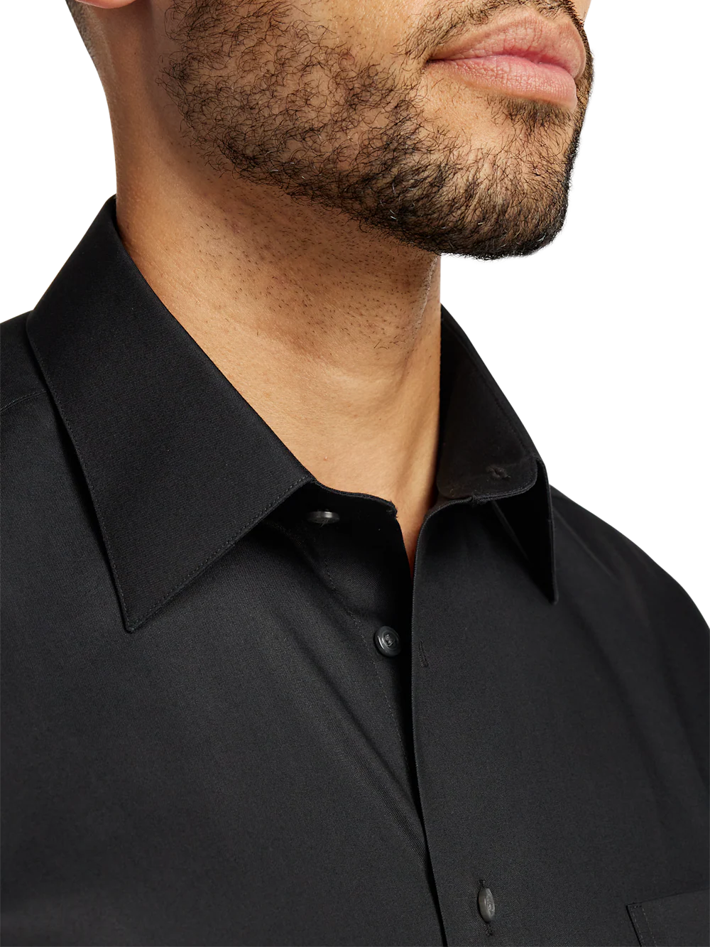Non-Iron Cotton Pinpoint Solid Point Collar French Cuff Dress Shirt - Black - Image 3