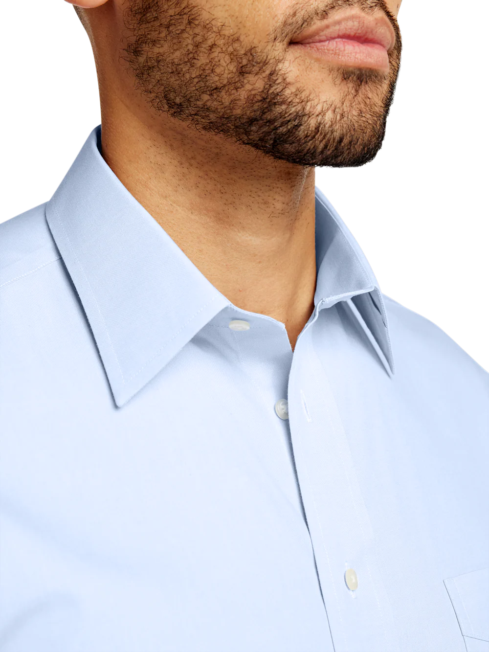 Non-Iron Cotton Pinpoint Solid Point Collar French Cuff Dress Shirt - Blue - Image 3